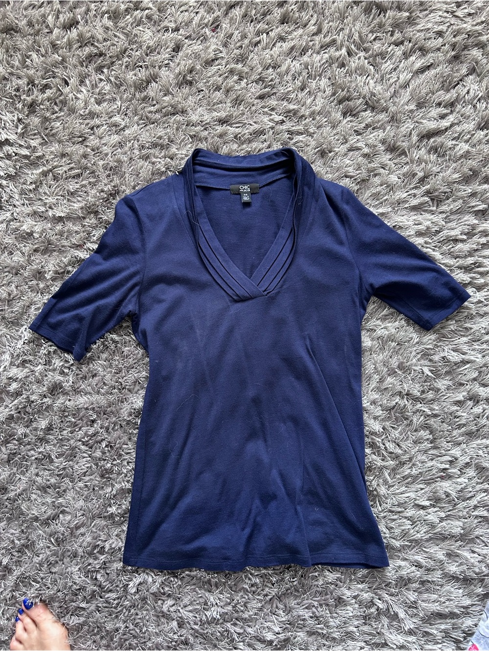 DKNY Navy Short Sleeve V-Neck Tee